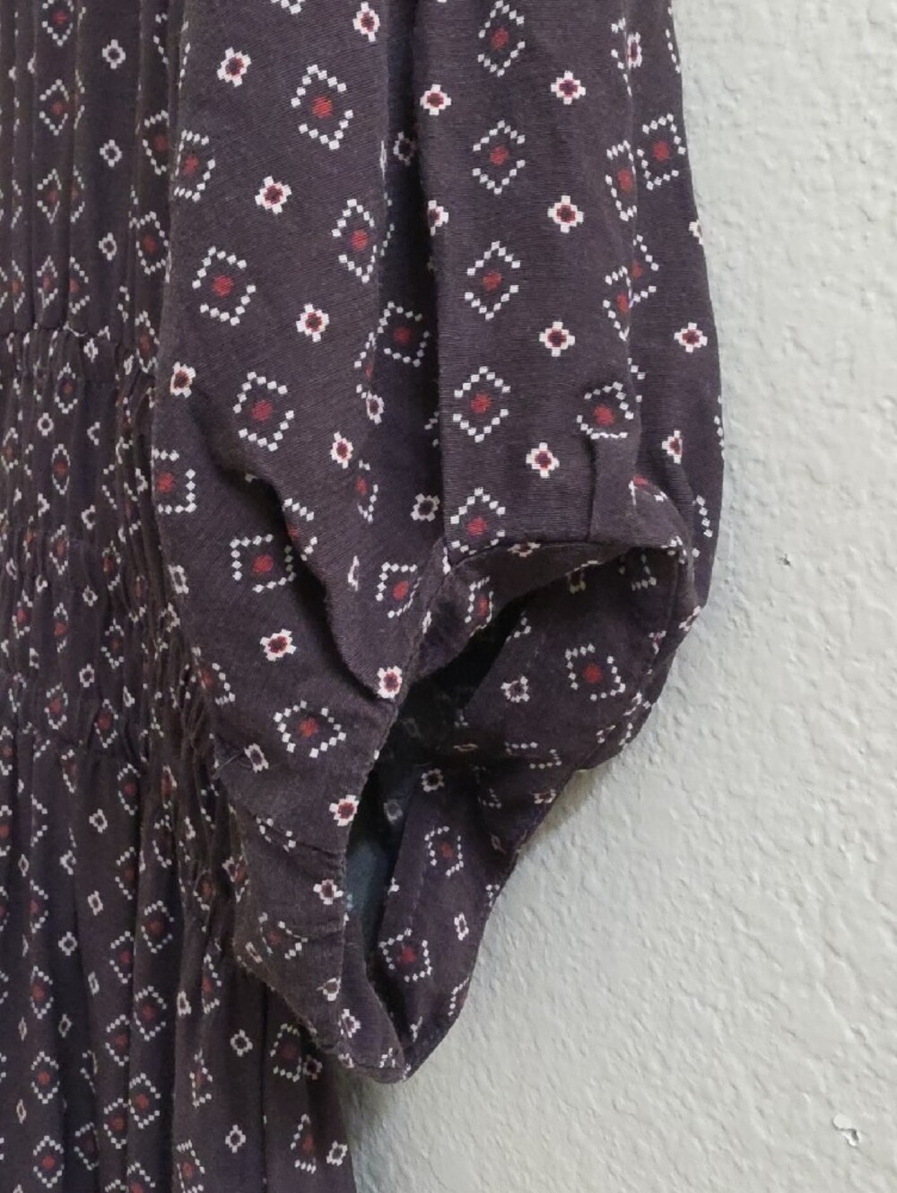 Tecovas 3/4 Sleeve Western Smocked Chocolate Brown Dobby Midi Dress, Large - Picture 5 of 7